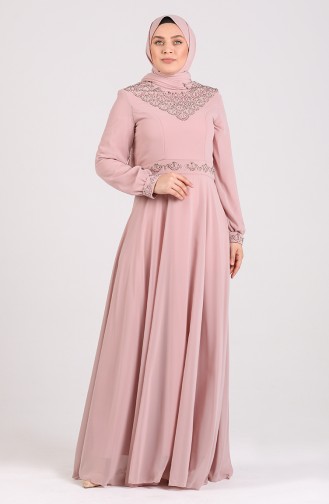 Beige-Rose Hijab-Abendkleider 1555-09