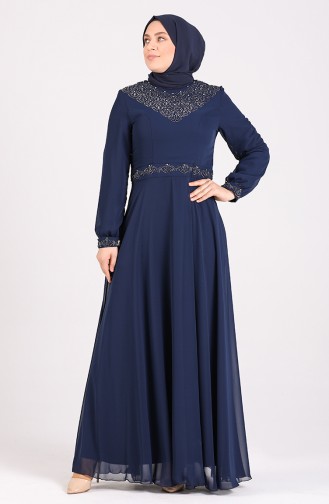 Dunkelblau Hijab-Abendkleider 1555-10