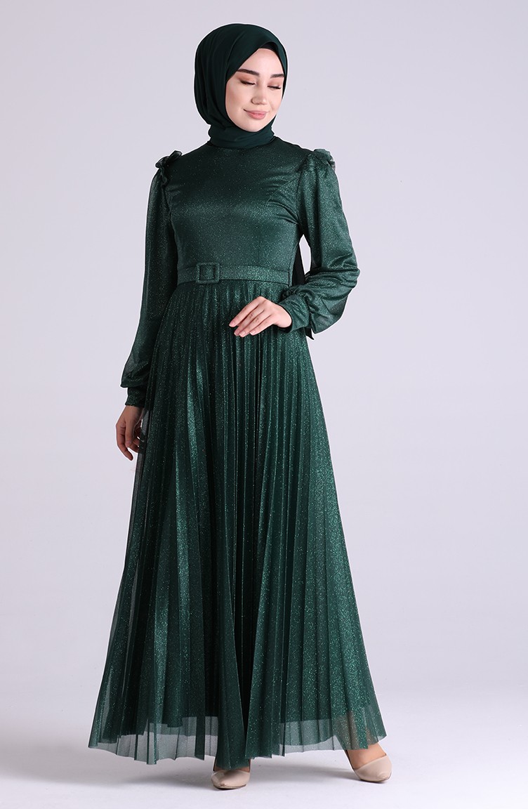 Emerald Green Hijab Evening Dress 100901 Sefamerve
