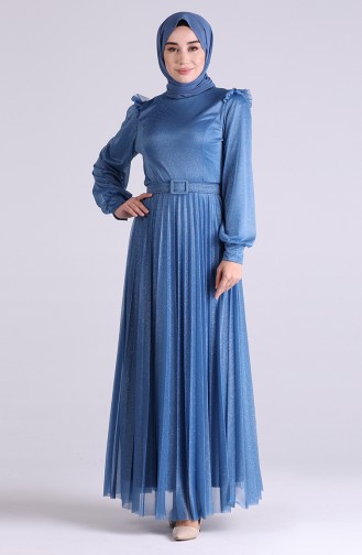 Indigo Hijab Evening Dress 1009-02