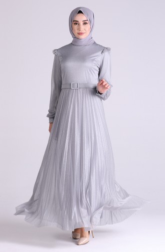 Grau Hijab-Abendkleider 1009-03