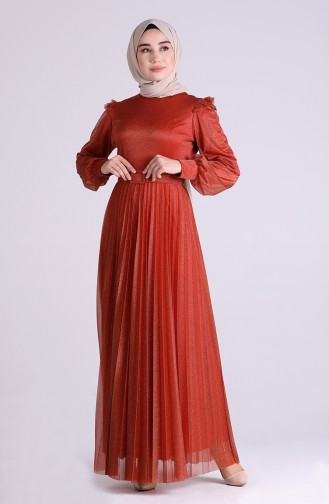 Brick Red Hijab Evening Dress 1009-05