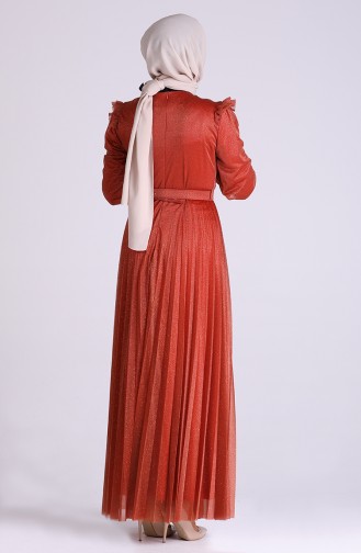 Brick Red Hijab Evening Dress 1009-05