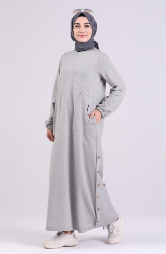 Grau Hijab Kleider 8113-04