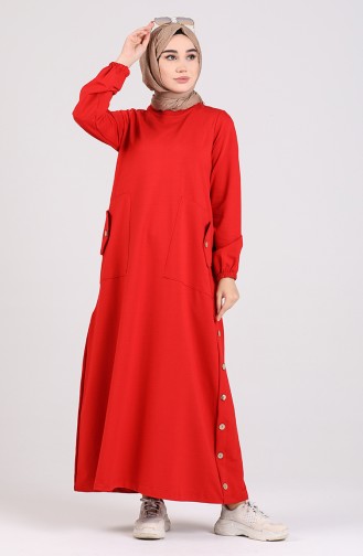 Two-thread Button Detailed Dress 8113-06 Red 8113-06