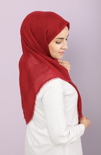 Düz Simli Koton Eşarp 90657-25 Açık Bordo