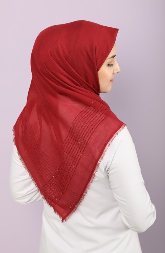 Düz Simli Koton Eşarp 90657-25 Açık Bordo