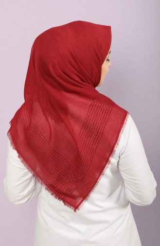 Düz Simli Koton Eşarp 90657-25 Açık Bordo
