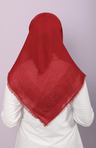 Düz Simli Koton Eşarp 90657-25 Açık Bordo