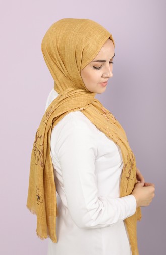 Modal Keten Varaklı Şal 3009-02 Hardal Bakır