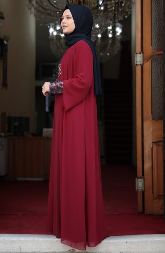 Weinrot Hijab-Abendkleider 3263-01