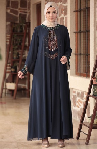 Navy Blue İslamitische Avondjurk 3263-02