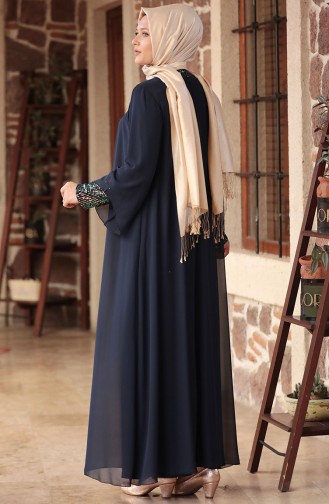 Navy Blue İslamitische Avondjurk 3263-02