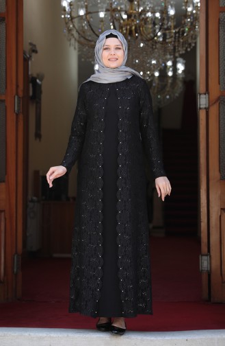 Schwarz Hijab-Abendkleider 3293-01