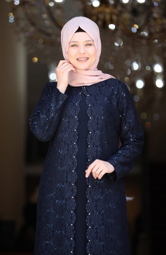 Dunkelblau Hijab-Abendkleider 3293-04