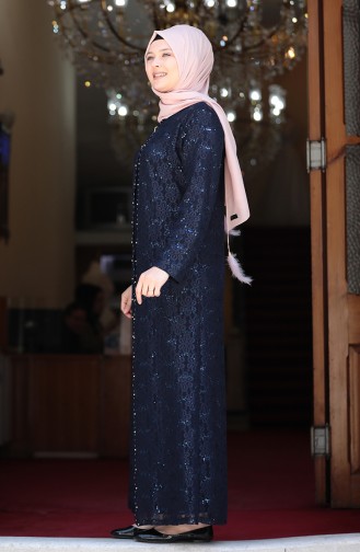 Dunkelblau Hijab-Abendkleider 3293-04