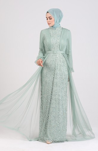 Sequined Belt Evening Dress 5383-03 Sea Green 5383-03