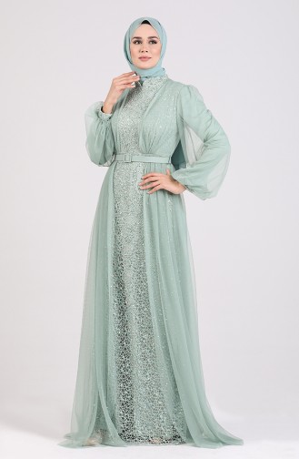 Unreife Mandelgrün Hijab-Abendkleider 5383-03