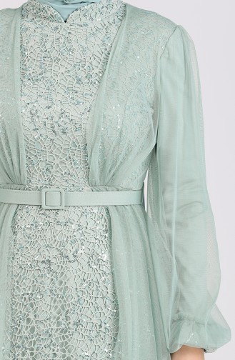 Sequined Belt Evening Dress 5383-03 Sea Green 5383-03