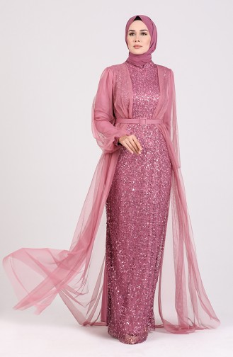 Sequined Belt Evening Dress 5383-08 Dried Rose 5383-08