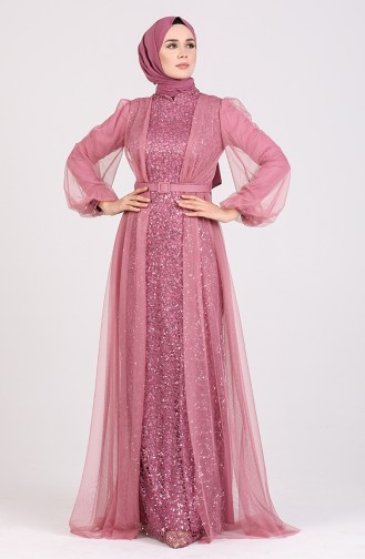 Sequined Belt Evening Dress 5383-08 Dried Rose 5383-08