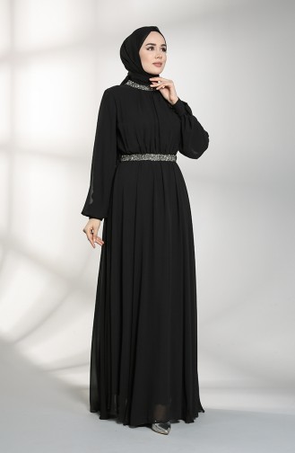 Belted Chiffon Evening Dress 5339-06 Black 5339-06