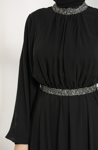 Belted Chiffon Evening Dress 5339-06 Black 5339-06