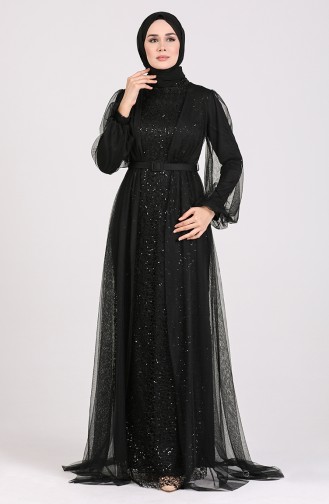 Schwarz Hijab-Abendkleider 5383-01