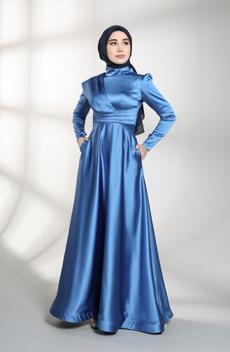 Dark Blue Hijab Evening Dress 4832-07