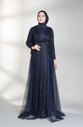 Navy Blue İslamitische Avondjurk 5390-09