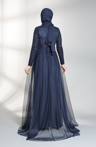 Sequined Evening Dress 5390-09 Navy Blue 5390-09