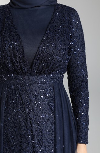 Sequined Evening Dress 5390-09 Navy Blue 5390-09