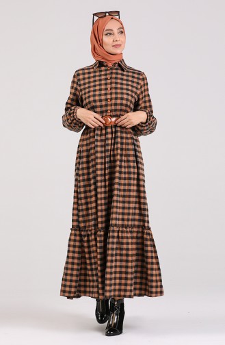 Belted Plaid Dress 4328-03 Tobacco 4328-03