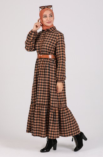 Belted Plaid Dress 4328-03 Tobacco 4328-03