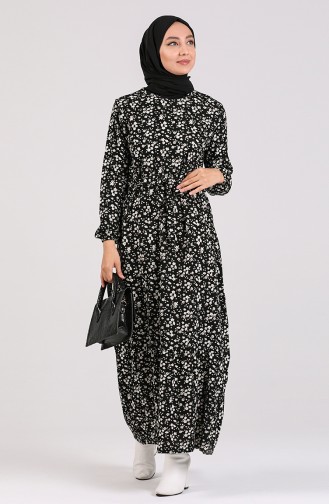 Patterned Belted Dress 1015-01 Black 1015-01