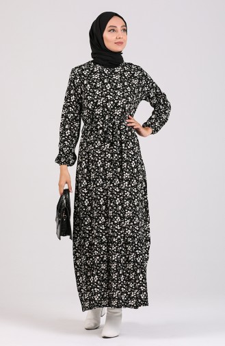 Patterned Belted Dress 1015-01 Black 1015-01