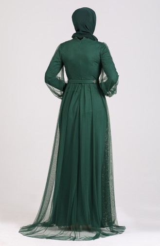 Sequined Belt Evening Dress 5383-05 Emerald Green 5383-05