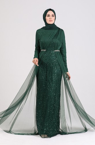 Sequined Tulle Evening Dress 5388-04 Emerald Green 5388-04