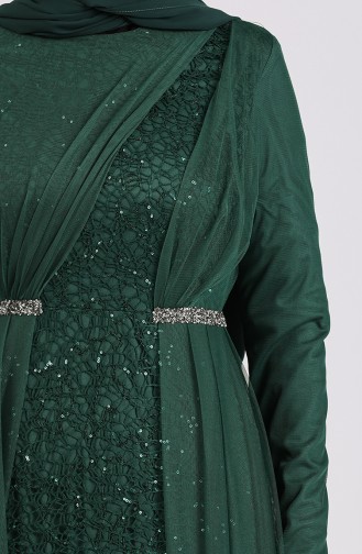 Sequined Tulle Evening Dress 5388-04 Emerald Green 5388-04