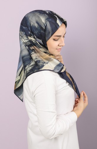 Aker S Twill Eşarp 7630-797-922 Koyu Lacivert Açık Kahve
