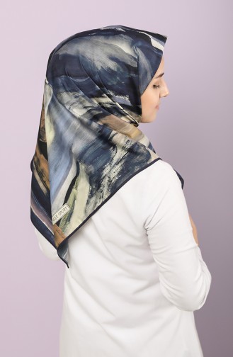 Aker S Twill Eşarp 7630-797-922 Koyu Lacivert Açık Kahve