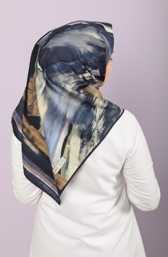 Aker S Twill Eşarp 7630-797-922 Koyu Lacivert Açık Kahve