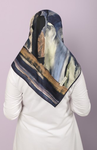 Aker S Twill Eşarp 7630-797-922 Koyu Lacivert Açık Kahve