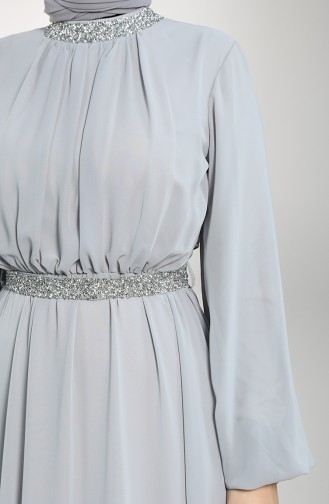Belted Chiffon Evening Dress 5339-03 Gray 5339-03