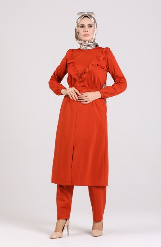 Fırfırlı Spor Tunik Pantolon İkili Takım 0105-04 Kiremit