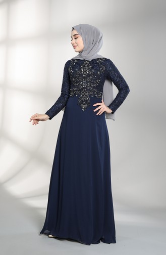Dunkelblau Hijab-Abendkleider 4709-02