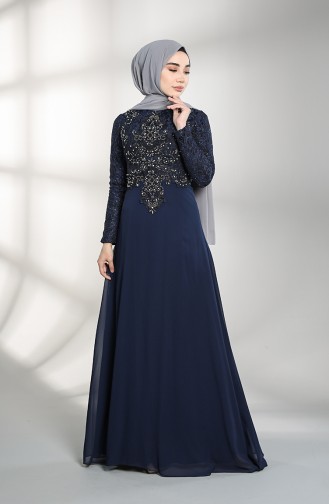 Glitter Lace Evening Dress 4709-02 Navy Blue 4709-02