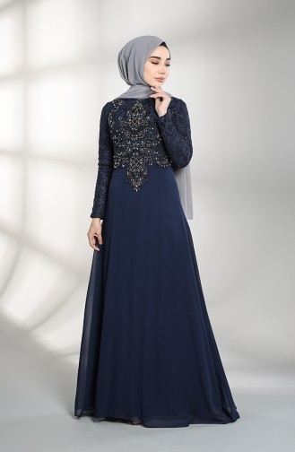 Navy Blue İslamitische Avondjurk 4709-02