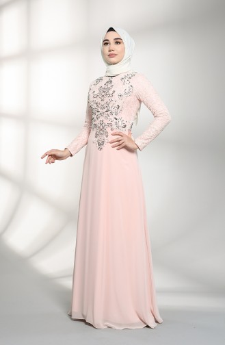Lachsrosa Hijab-Abendkleider 4709-03