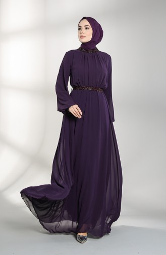 Belted Chiffon Evening Dress 5339-07 Purple 5339-07